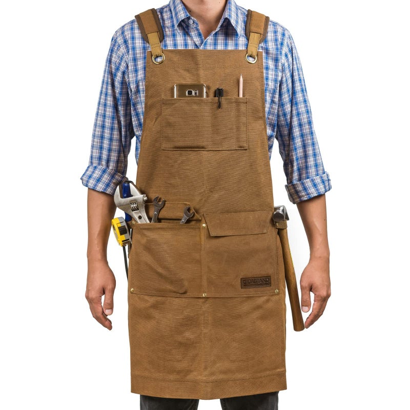 GIDABRAND Woodworking Shop Aprons for Men and Women | 16 oz Durable Waxed Canvas Work Apron with Pockets | Cross-Back Straps | Adjustable Tool Apron Up To XXL | Gift for Woodworker - Bring a Smile to Their Face - Image 1